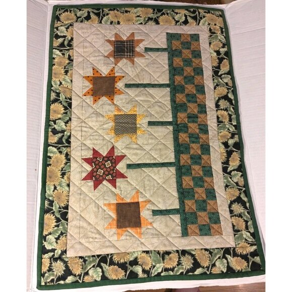 Handmade Quilted Wall Hanging Scrap Happy Flower Sunflowers Mumm Doll Blanket - Picture 6 of 16